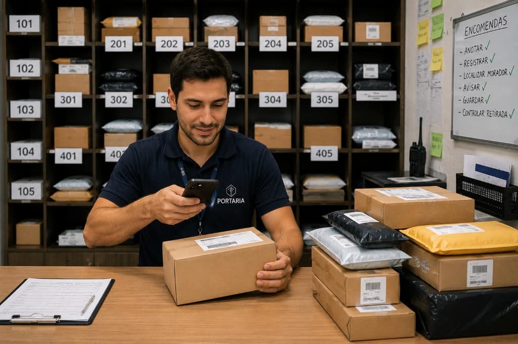 Portaria organizada com HUBLAR: registro digital e encomendas sob controle